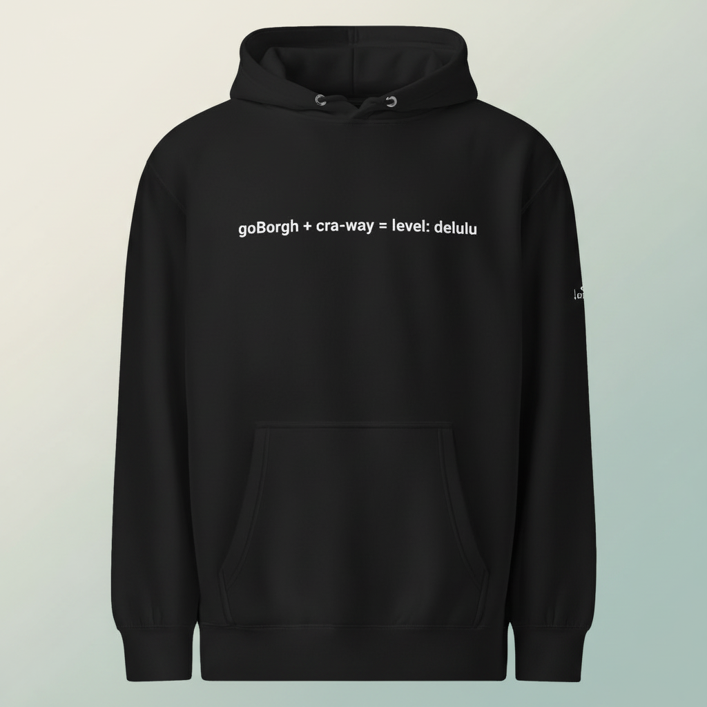 Black cra-way math delulu oversized hoodie displayed flat to show front design and fit