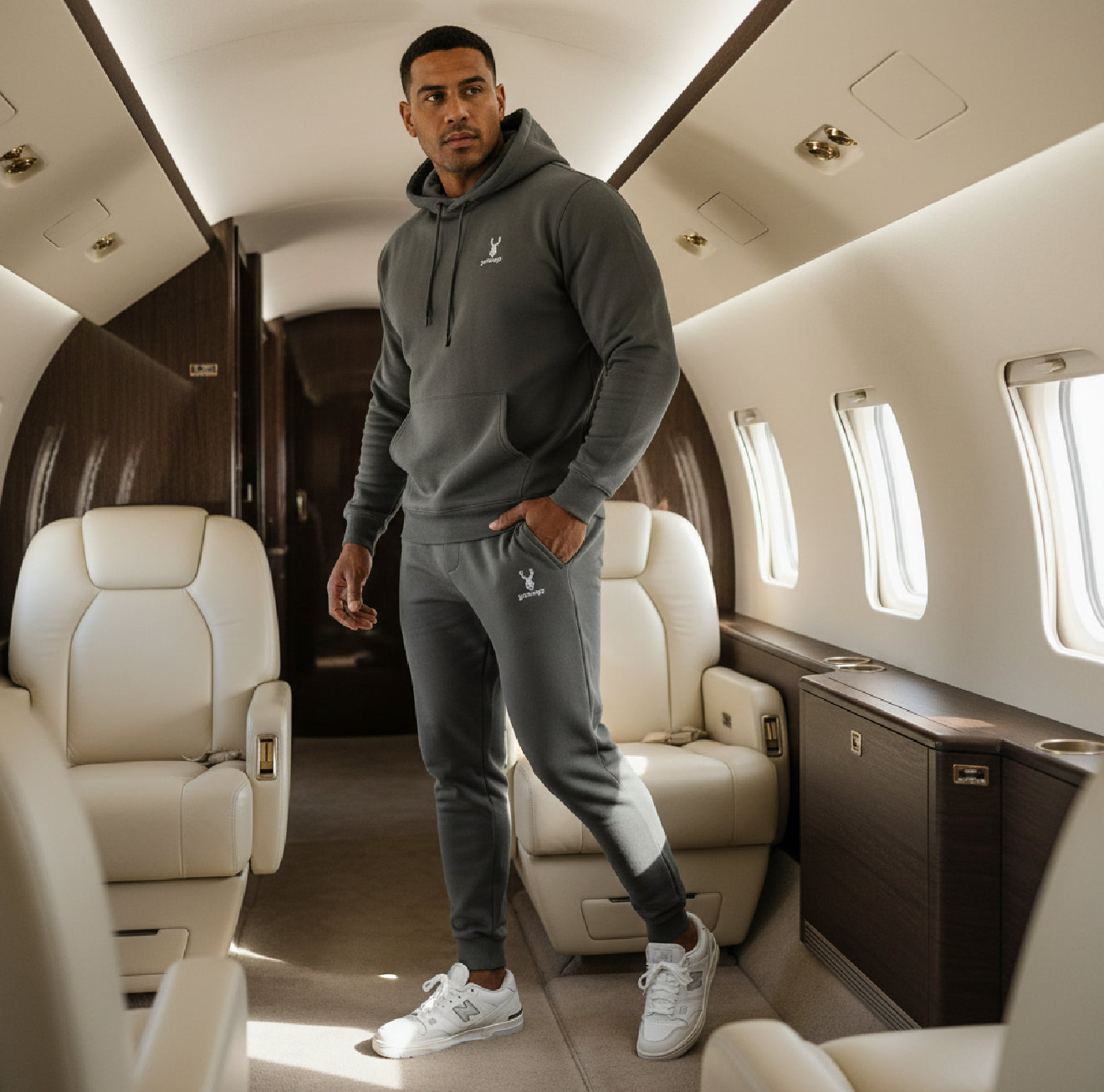 Pigment Black Highland Frontier™ Summit Stag goBorgh® joggers styled for elevated travel and off-duty wear