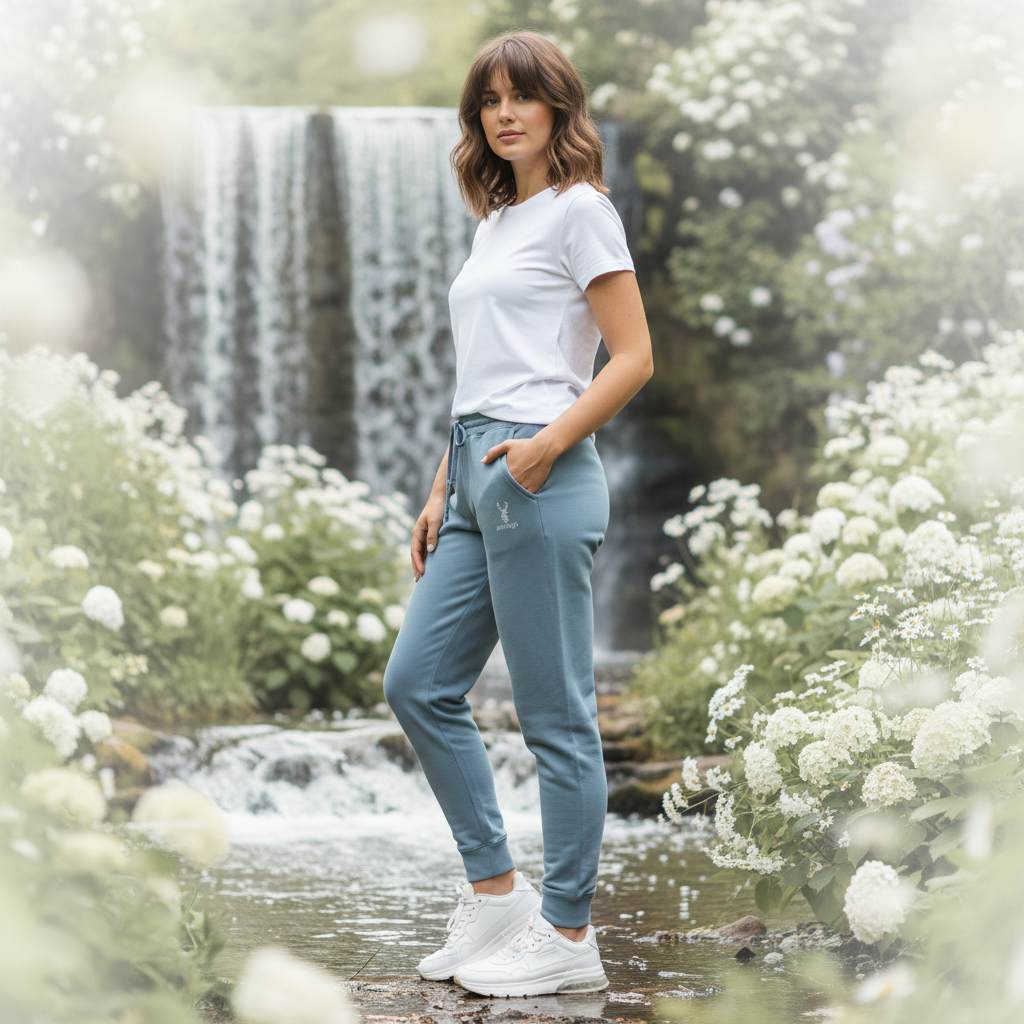 Pigment Slate Blue Highland Frontier™ Summit Stag goBorgh® joggers styled in outdoor lifestyle setting
