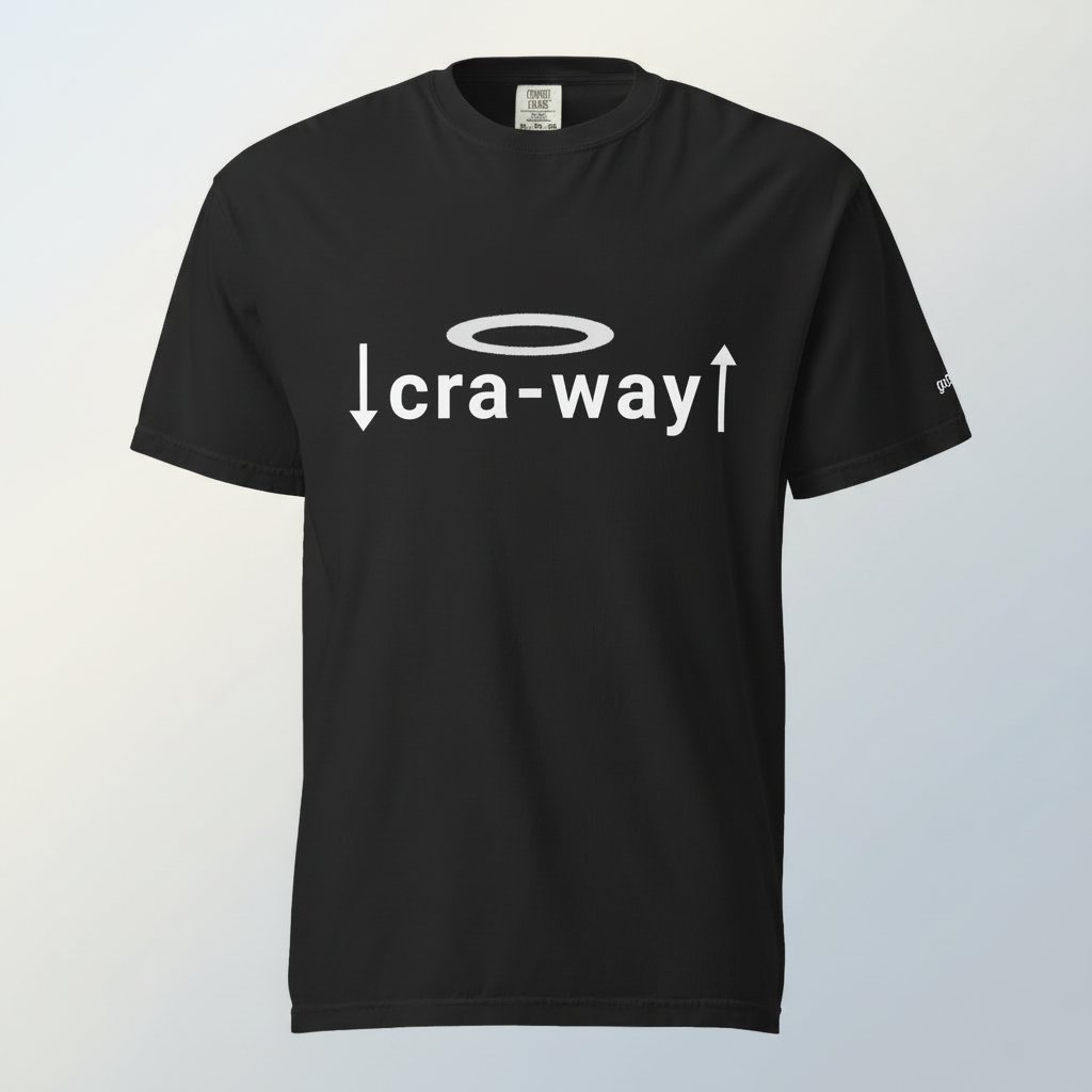 black cra-way street code oversized t-shirt front view on plain background