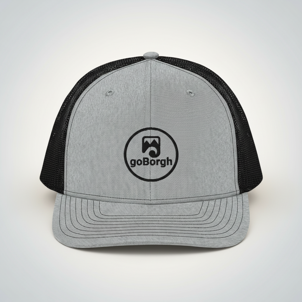 Front view of the goBorgh® Coastal Crew snapback trucker cap with embroidered logo