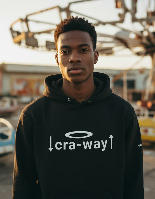 Black cra-way™ Street Code oversized hoodie by goBorgh® WordLab Series