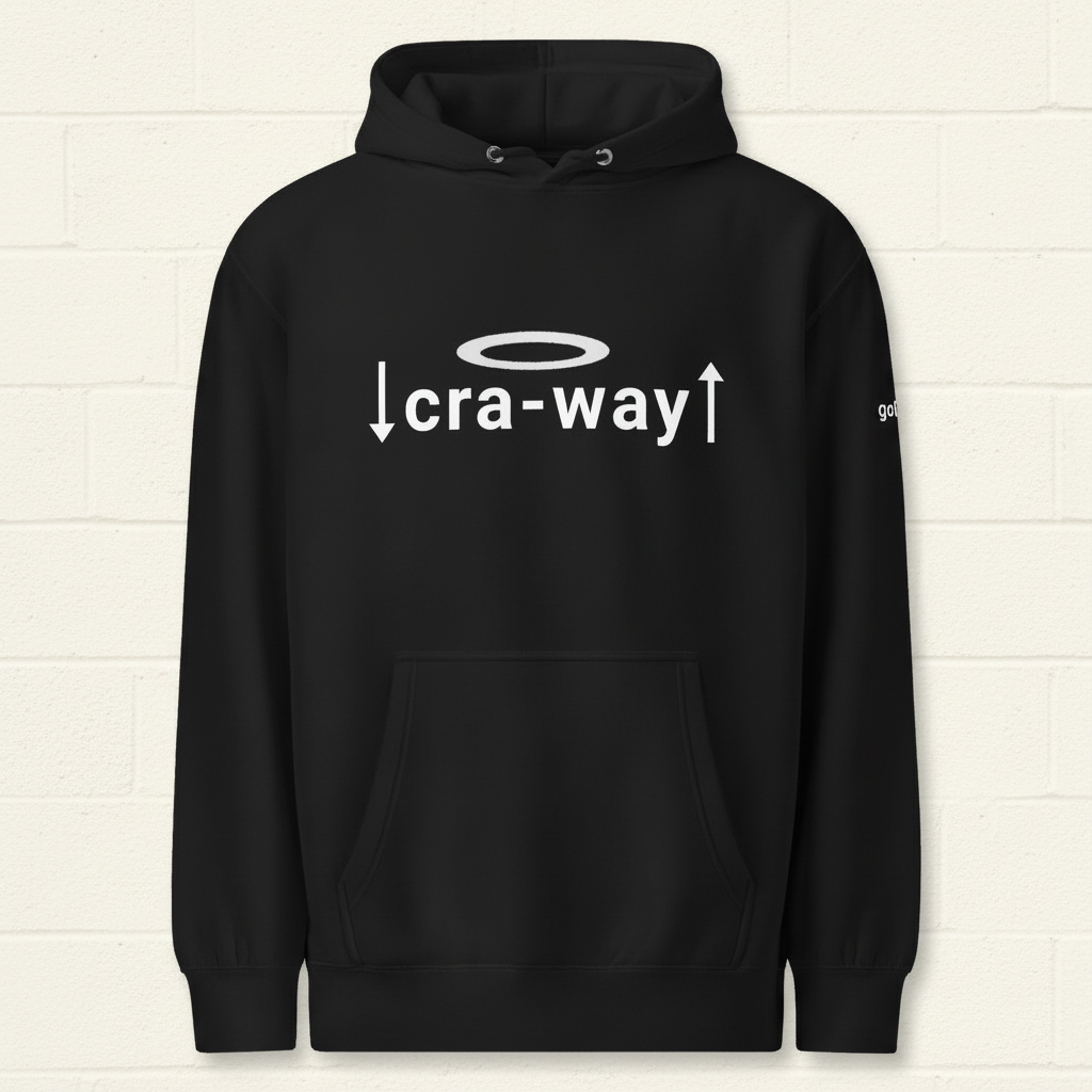 Flat lay of black cra-way™ Street Code oversized hoodie by goBorgh®