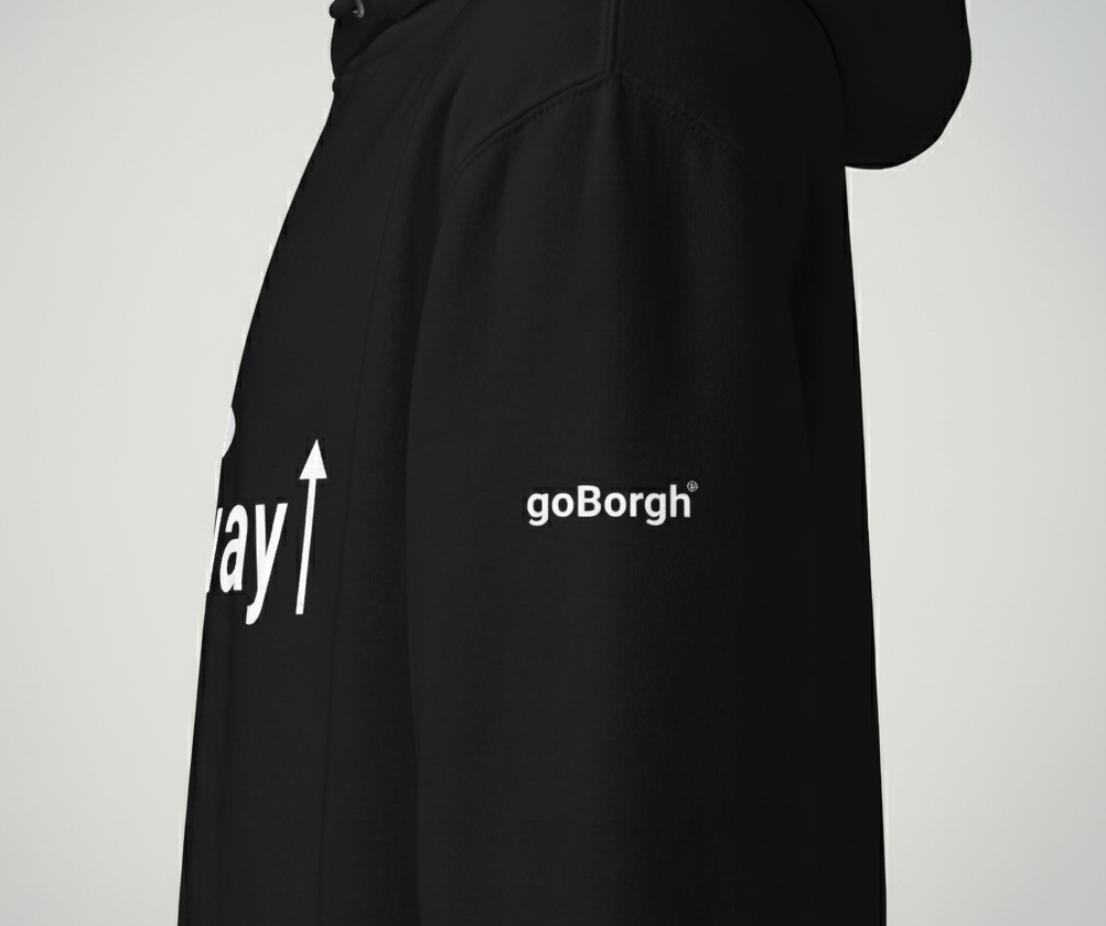 Close-up detail of the cra-way™ Street Code logo on a black oversized hoodie from the goBorgh® Word Lab Series