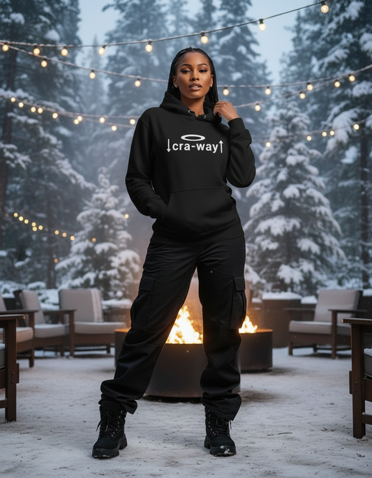 Model wearing black cra-way™ Street Code oversized hoodie by goBorgh®