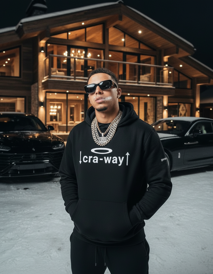 Streetwear look featuring the goBorgh® cra-way™ oversized hoodie in black