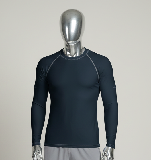 Front view of goBorgh Core Sports Performance Training Rash Guard Ocean Teal featuring minimalist solid design and performance compression fit