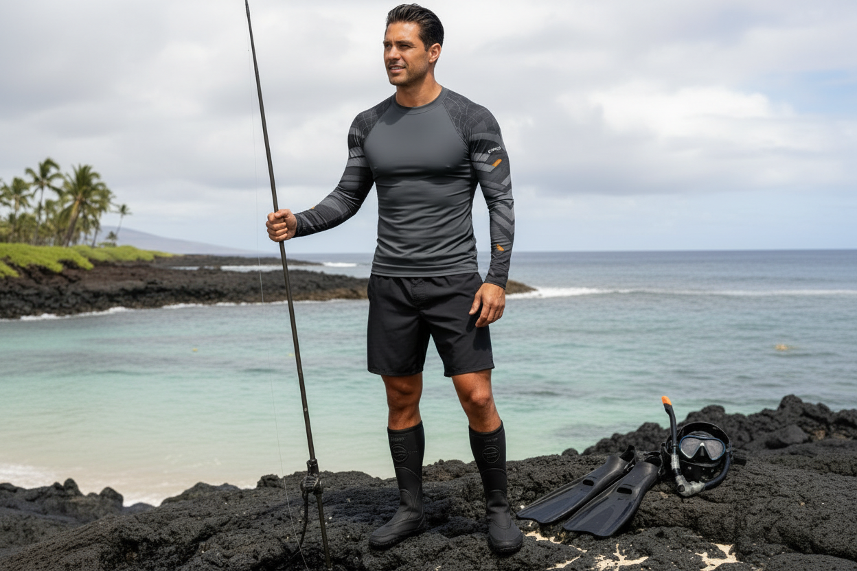 Athlete training in a boxing gym wearing goBorgh Core Sports Performance Training Rash Guard Steel Plated with steel band sleeve graphics