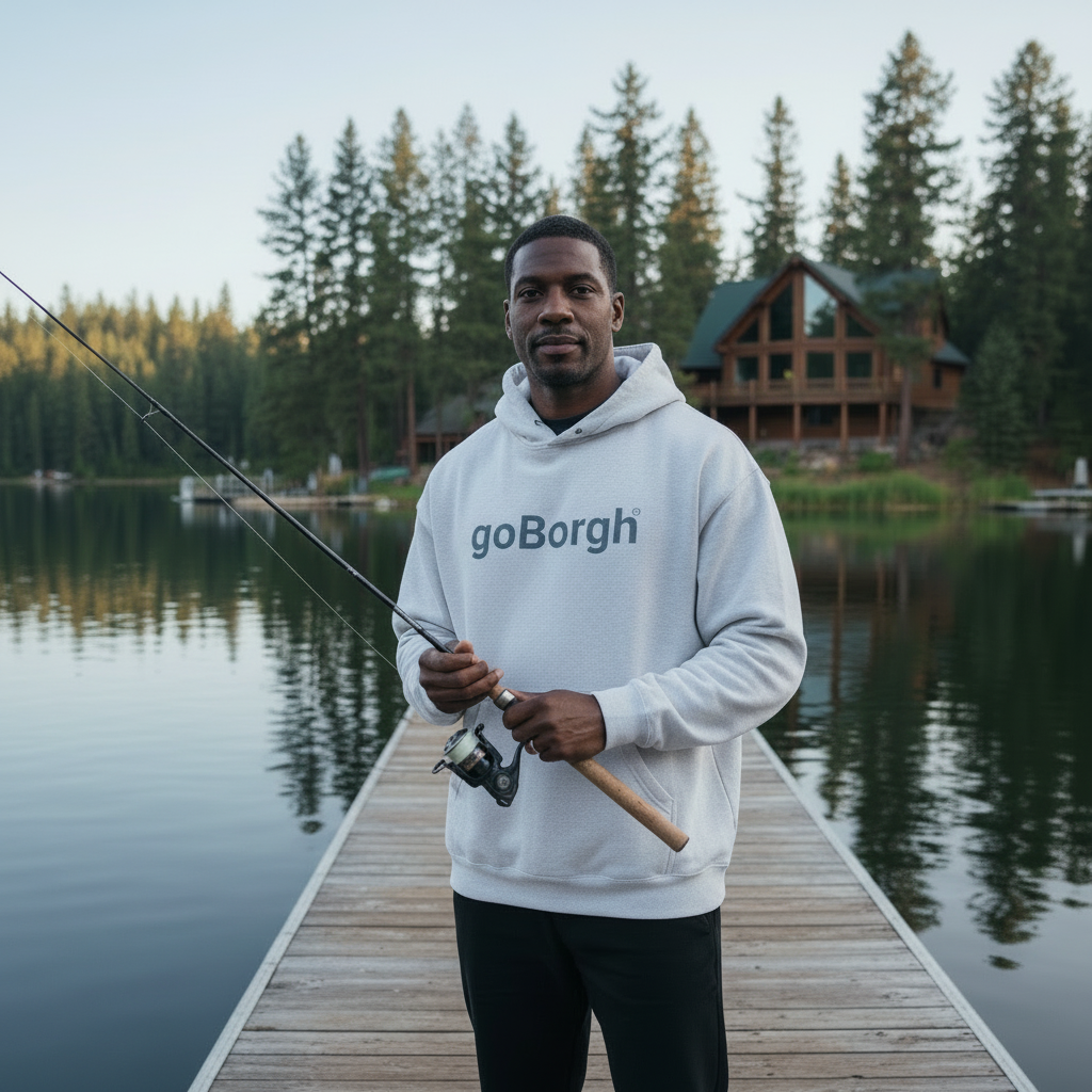 goBorgh Wordmark Hoodie Grey Heather — lifestyle outdoor fishing scene