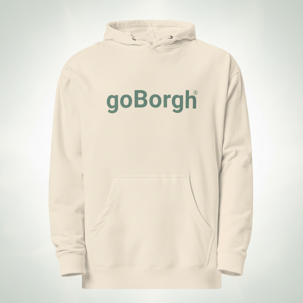 goBorgh Wordmark Hoodie in Bone — premium minimalist unisex sweatshirt
