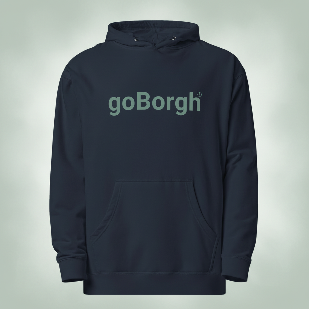 goBorgh Wordmark Hoodie in Classic Navy — premium unisex midweight hoodie