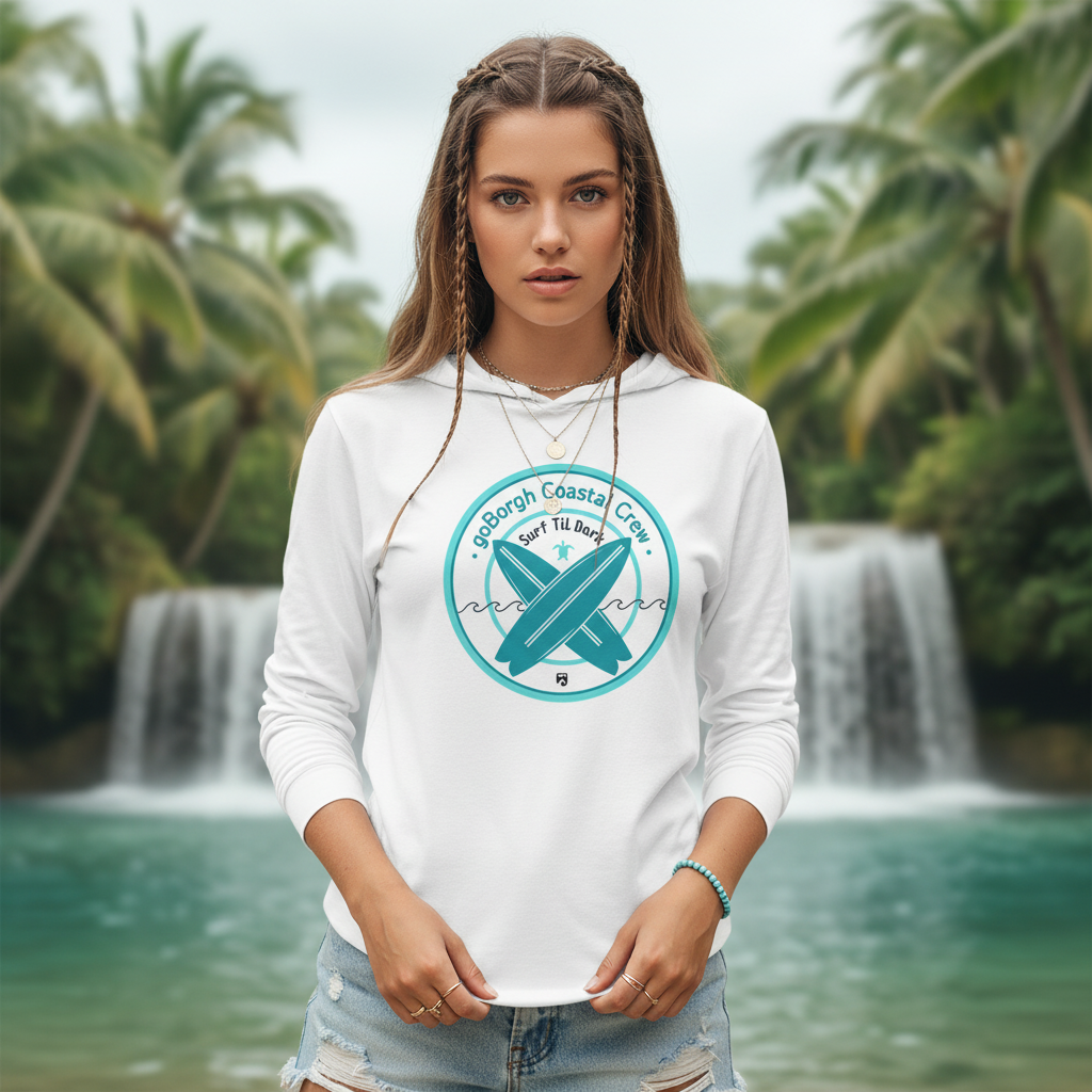 Surf Til Dark Long Sleeve Hooded T-Shirt | goBorgh® Coastal Crew: 3 colors
