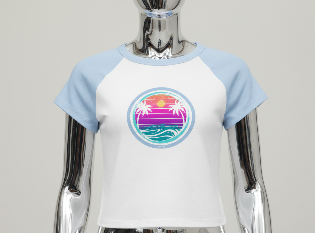 Product mockup of a goBorgh women’s T-shirt, baby tee